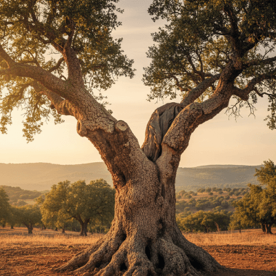 Cork oak tree and bark texture